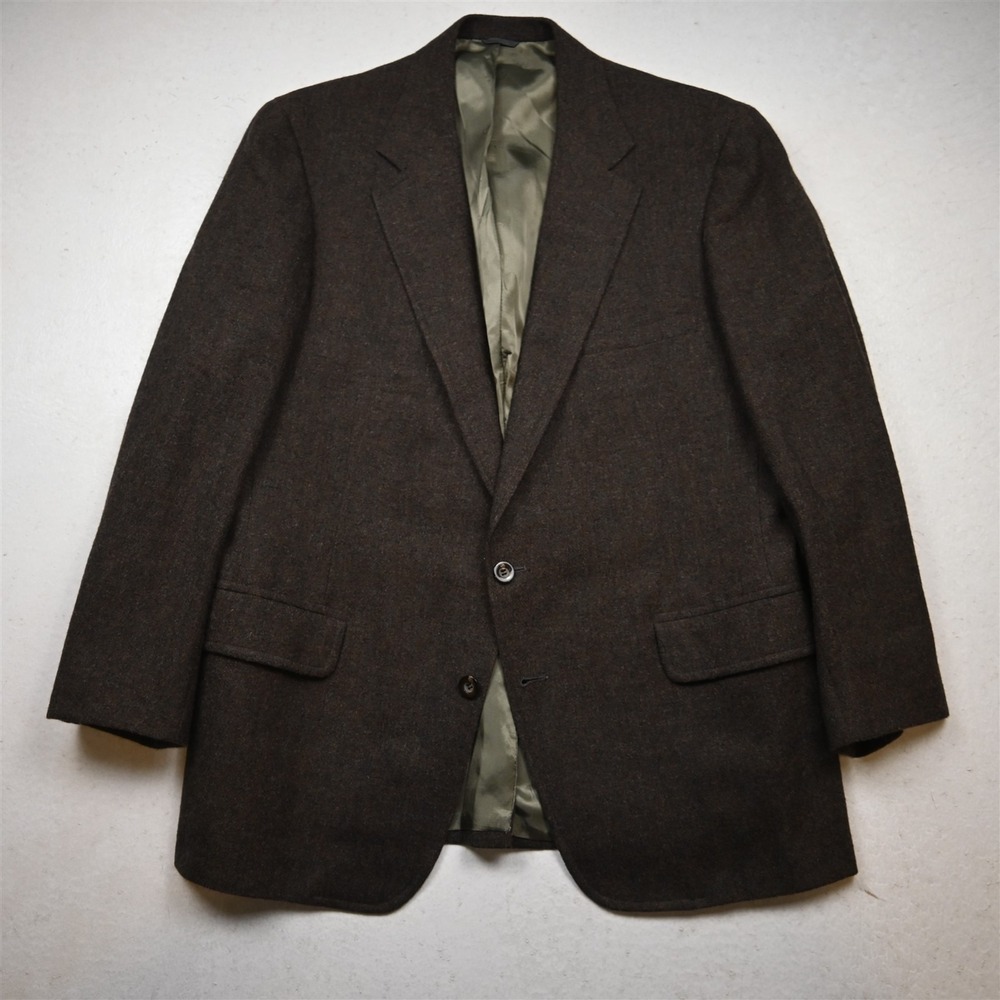Vtg USA Made 44S Brown 100% Wool Tweed Mens Blazer Suit Jacket Sport Coat